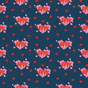 Pattern for Valentine's Day. Background with letters Love and clouds. Vector 库存插图