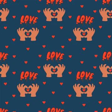 Pattern for Valentine's Day. Background with letters Love and hands. Vector Stock Illustration