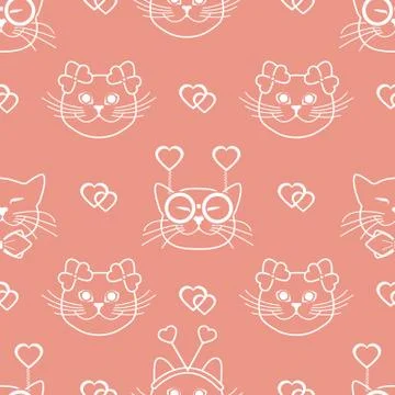 Pattern. Valentine's Day. Cats, hearts. Carnival Stock Illustration