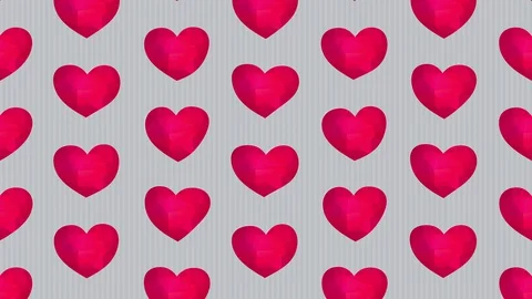 Pattern of valentines day red hearts arranged in columns painted with watercolor Video stock 129797046
