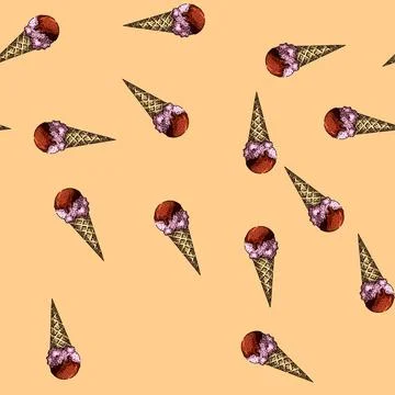 Pattern vanilla ice cream cone sketch hand drawn Stock Illustration