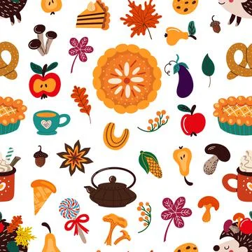 Pattern of various autumn desserts Stock Illustration