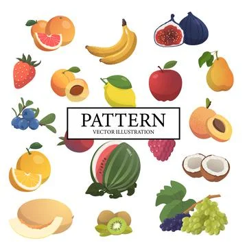 Pattern of various fruits on a white background - Vector 스톡 일러스트