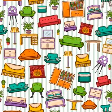 Pattern with various home interior Stock Illustration
