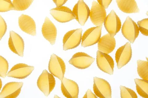A pattern of various pasta on a white background. Copyspase. Foto stock