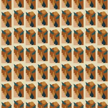 Pattern with vases aesthetic illustration. Boho decoration elements and potte Illustrazione stock