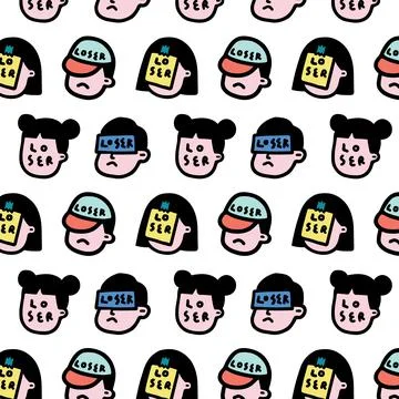 Pattern vector illustration of people face with word loser in cartoon style. Illustrazione stock