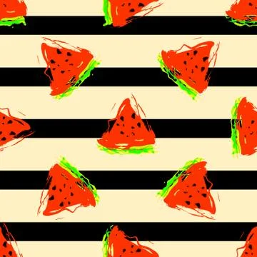 Pattern vector illustration watermelon on light yellow background with black Stock Illustration