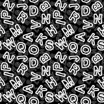 Pattern - vector seamless white letters on a black background Stock Illustration