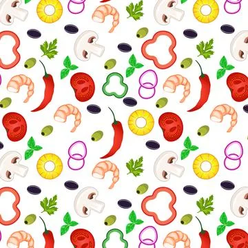 Pattern of vegetables and shrimps for packing textiles wallpaper 스톡 일러스트