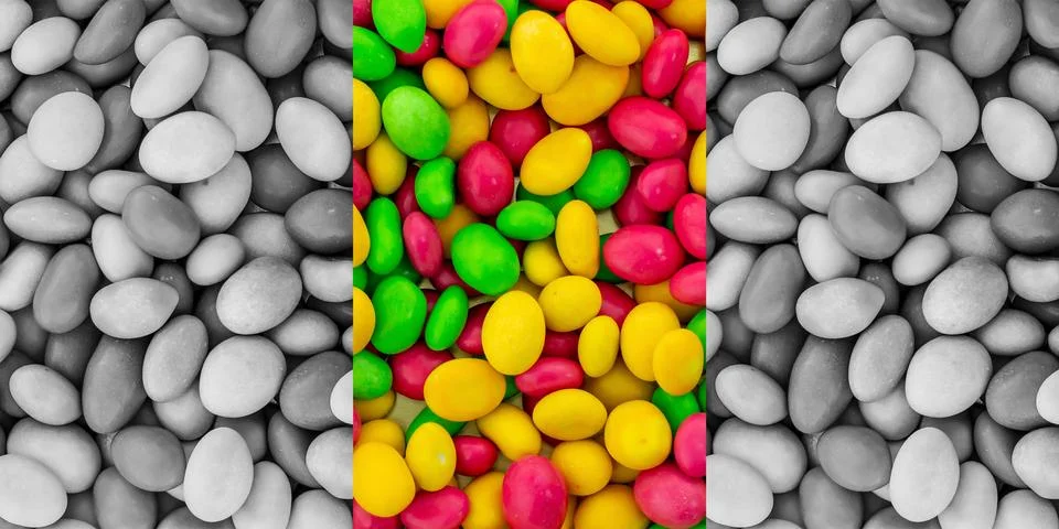 Pattern vertical toned with bright panels of candies yellow red pink green Stock Photos