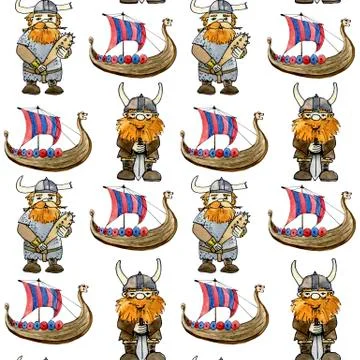 Pattern with vikings and ships Stock Illustration