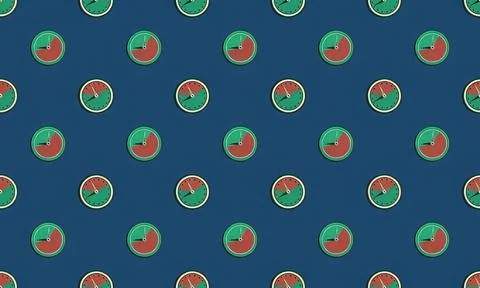 Pattern of vintage alarm clocks on blue background Stock Illustration