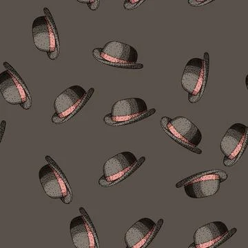 Pattern vintage bowler hat sketch hand drawn Stock Illustration