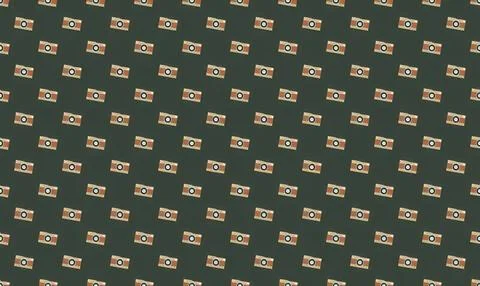 Pattern of vintage cameras on dark background Stock Illustration