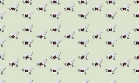 Pattern of vintage cameras on light green background Stock Illustration
