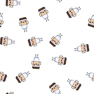 Pattern vintage coffee cup character cartoon vector Stock Illustration