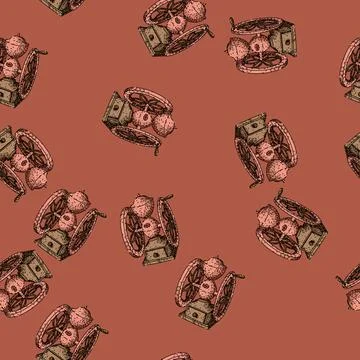 Pattern Vintage coffee grinder hand drawn outline illustration Stock Illustration