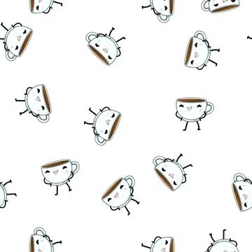 Pattern vintage coffee mug character cartoon vector Stock Illustration