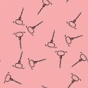 Pattern Vintage corkscrew hand drawing for wine bottle opening 스톡 일러스트