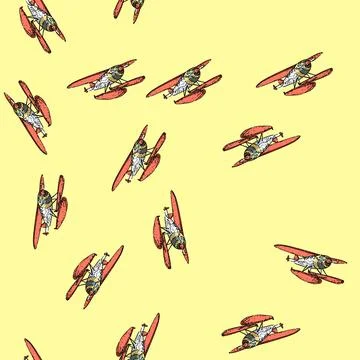 Pattern Vintage floatplane drawing icon for aviation concept Stock Illustration