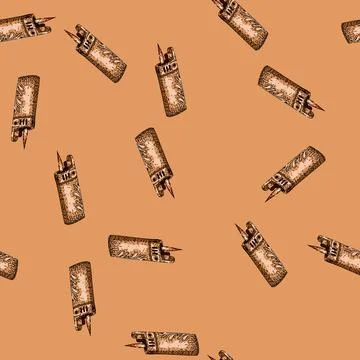Pattern Vintage lighter object with burning flame illustration Stock Illustration