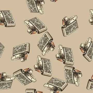 Pattern Vintage metal lighter flickering with small flame Stock Illustration