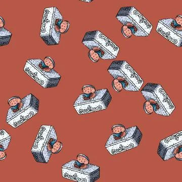 Pattern Vintage music box playing melody with open lid Stock Illustration