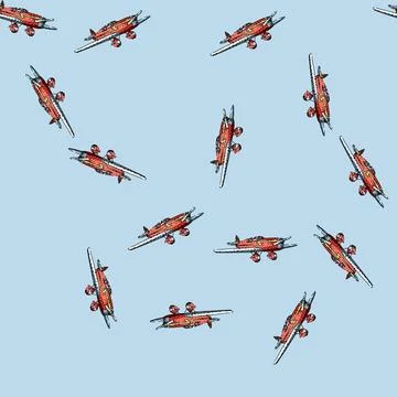 Pattern Vintage propeller airplane drawing for aviation and travel Stock Illustration