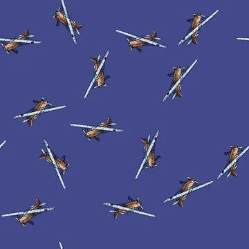 Pattern Vintage propeller airplane flying historical aviation transport conce Stock Illustration