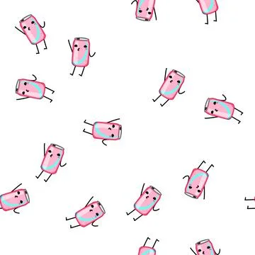 Pattern vintage soda can character cartoon vector Stock Illustration