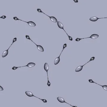 Pattern vintage spoon engraved silver sketch hand drawn 库存插图