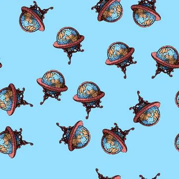 Pattern Vintage world globe drawing illustrating global travel and education Stock Illustration