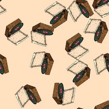 Pattern vinyl player retro technology devices sketch hand drawn Stock-Illustration
