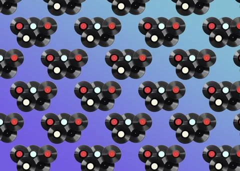 Pattern of vinyl records on blue gradient background Stock Photos