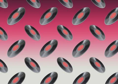 Pattern of vinyl records on color gradient background Stock Photos