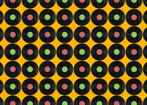 Pattern of vinyl records on orange background Stock Photos