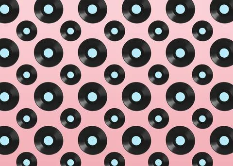 Pattern of vinyl records on pink background Stock Photos