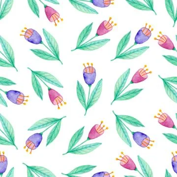 Pattern with violet and pink flowers Stock Illustration