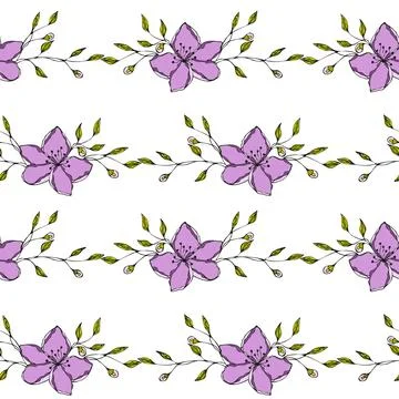 Pattern violet flowers hand drawn doodle. Stock Illustration