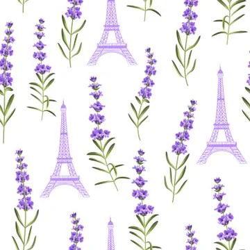 Pattern with violet lavender flowers. Illustrazione stock