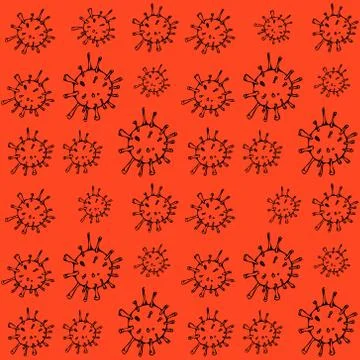 Pattern virus outline on a red background. Vector Doodle illustration. Stock Illustration