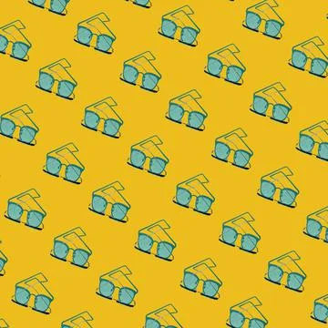 Pattern of vision glasses with shadow on yellow background. Fashionable seamless Stock Photos
