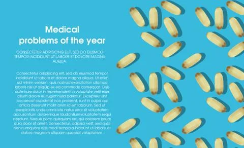 Pattern of vitamin capsules on a blue background. Place for text Stock Photos