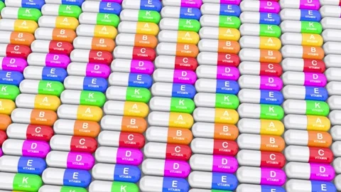 A pattern of vitamin tablets, a macro. Close-up. 3d render. Stock Footage 250074474