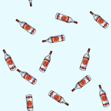 Pattern vodka bottle sketch hand drawn Stock Illustration
