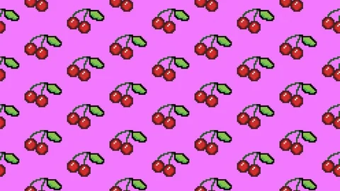 Pattern vscroll loop pixel art cherries pink Stock Footage 95824000