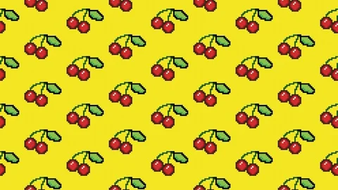 Pattern vscroll loop pixel art cherries yellow Stock Footage 95836086