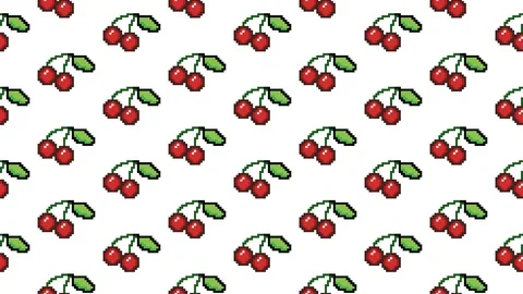 Pattern vscroll loop pixel art cherries white Stock Footage 96193246