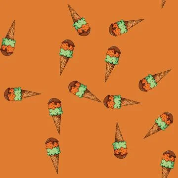 Pattern waffle cone ice cream sketch hand drawn Stock Illustration